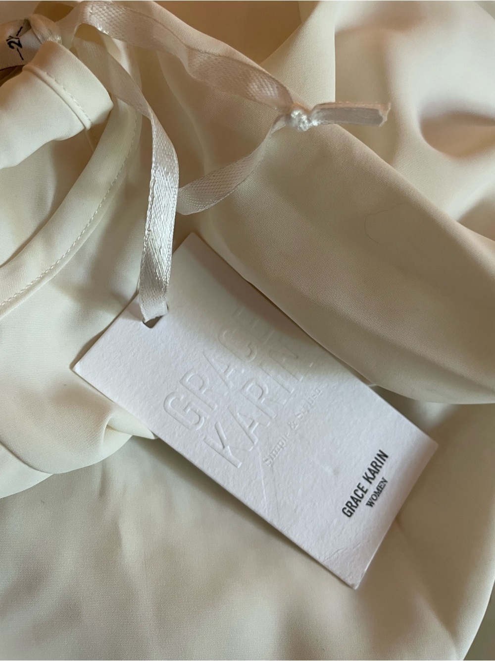 Grace Karin Cream Midi Chiffon Dress with Flutter Sleeves with Call Out - Picture 3 of 6